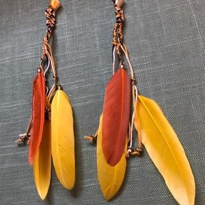 Free people yellow and brown feather earrings